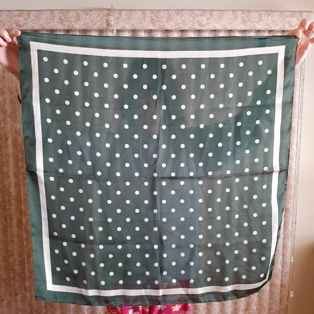 Dark green polka dot poly scarf 27" square
